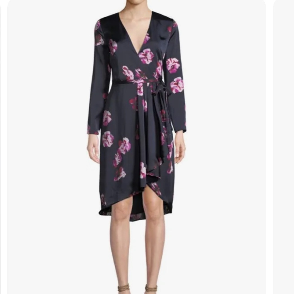 Joie Miltona Floral Wrap Dress in Midnight Navy and Pink | XS